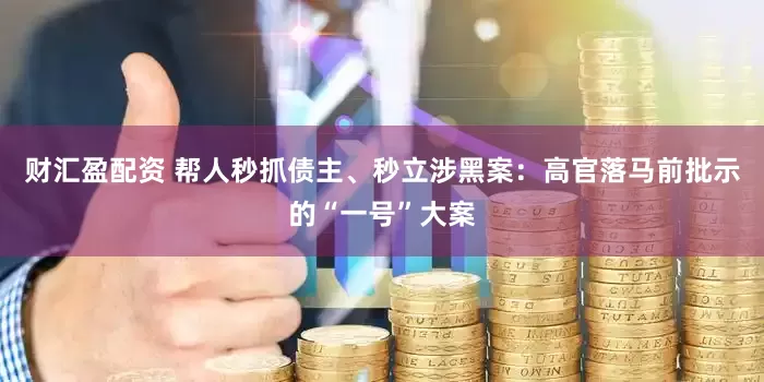 财汇盈配资 帮人秒抓债主、秒立涉黑案：高官落马前批示的“一号”大案